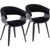 Vintage Mod Dining Accent Chair in Black Wood & Black Velvet (Set of 2)